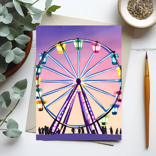 Ferris Wheel Sunset   Beautiful Watercolor Postcard