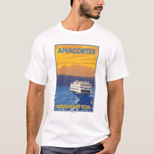 Ferry and Mountains - Anacortes, Washington T-Shirt