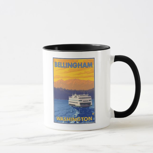 Ferry and Mountains - Bellingham, Washington Mug (Right)