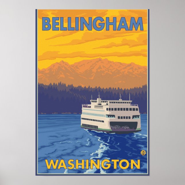 Ferry and Mountains - Bellingham, Washington Poster (Front)