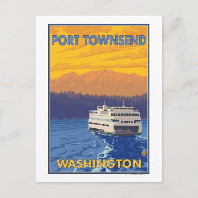 Ferry and Mountains - Port Townsend, Washington Postcard (Front)