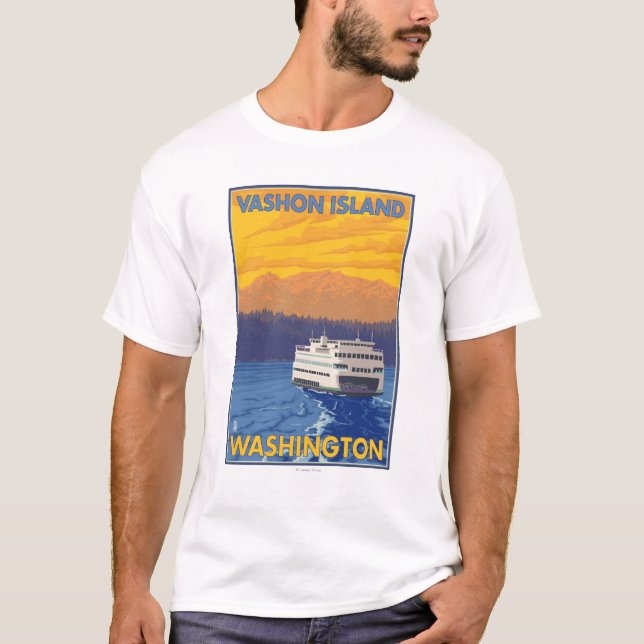 Ferry and Mountains - Vashon Island, T-Shirt (Front)