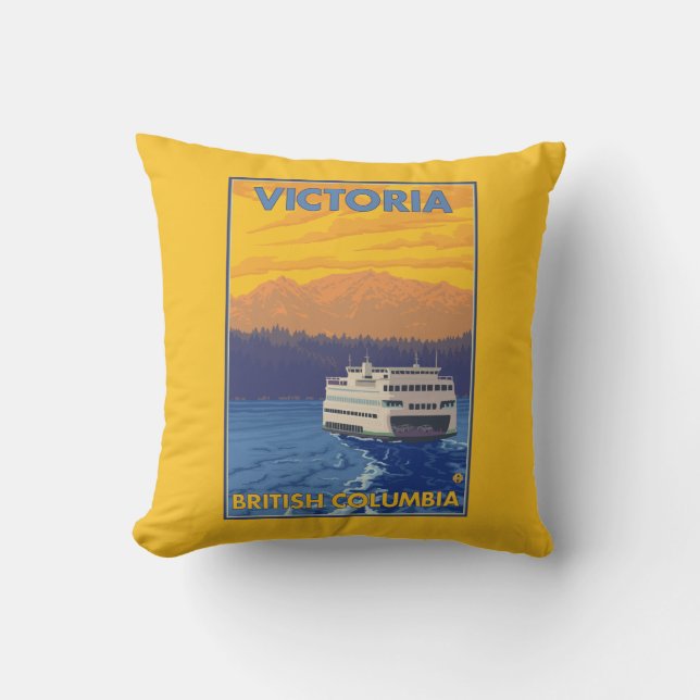 Ferry and Mountains - Victoria, BC Canada Cushion (Front)
