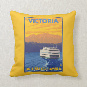 Ferry and Mountains - Victoria, BC Canada Cushion