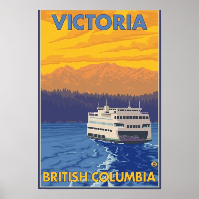 Ferry and Mountains - Victoria, BC Canada Poster (Front)