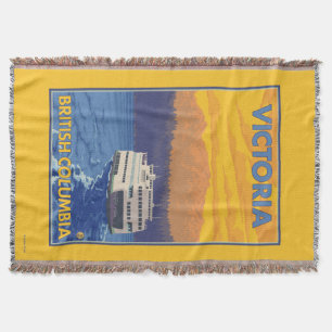 Ferry and Mountains - Victoria, BC Canada Throw Blanket
