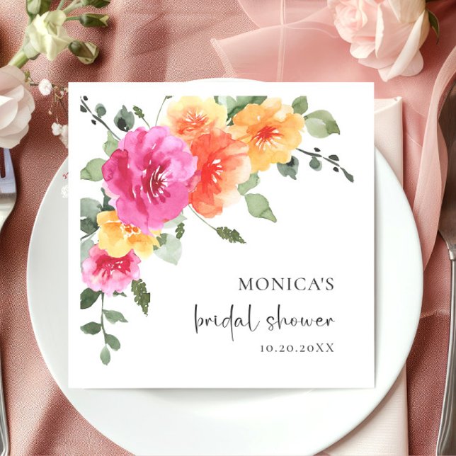 Ferstive Watercolor Bright Flowers Bridal Shower Napkin (Creator Uploaded)