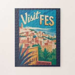 Fes Morocco Africa Illustration Travel Art Vintage Jigsaw Puzzle
