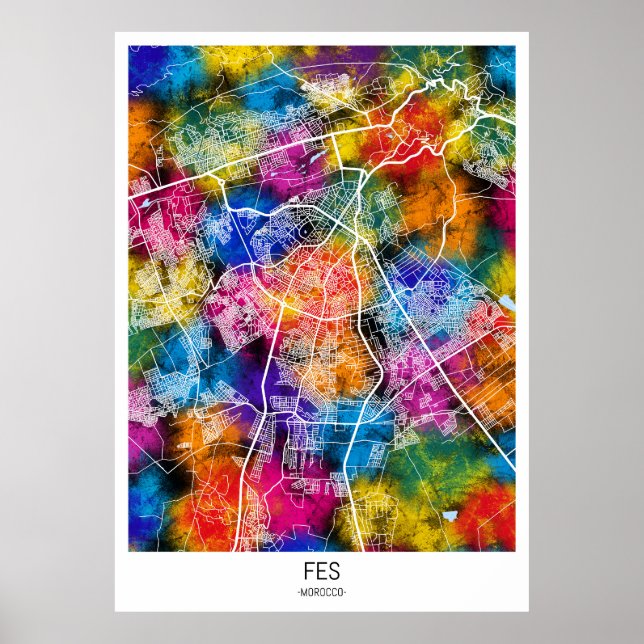 Fes Morocco City Map Poster (Front)
