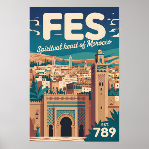 Fes Morocco Retro Travel Poster Art Print