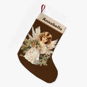 Fesiive Christmas watercolor Angel add name Small Christmas Stocking