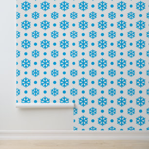 Fesive blue white snowflake tiled pattern wallpaper