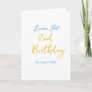 fest 2nd birthday name date yellow blue boho kids card