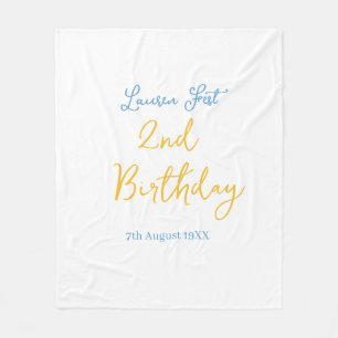 fest 2nd birthday name date yellow blue boho kids fleece blanket