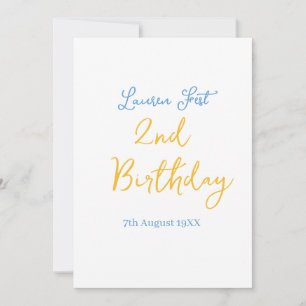 fest 2nd birthday name date yellow blue boho kids invitation