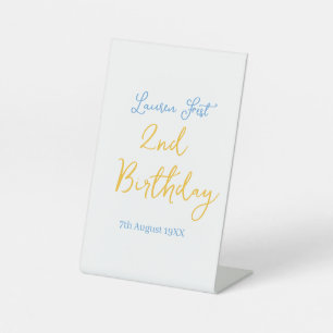 fest 2nd birthday name date yellow blue boho kids pedestal sign