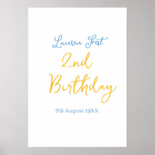 fest 2nd birthday name date yellow blue boho kids  poster