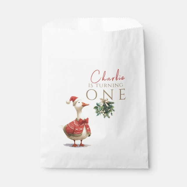 Fest Winter Birthday One Silly Christmas Goose  Favour Bag (Front)