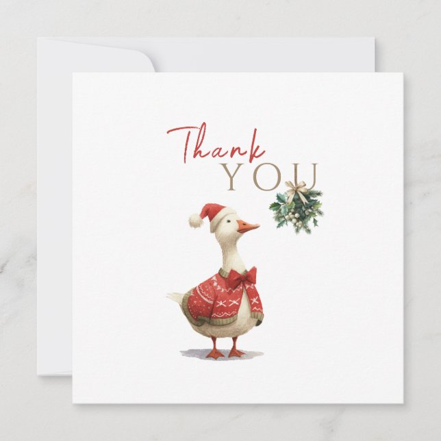 Fest Winter Birthday One Silly Christmas Goose Thank You Card (Front)