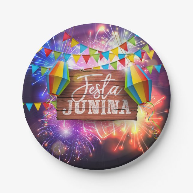 Festa Junina Fireworks Paper Plate (Front)