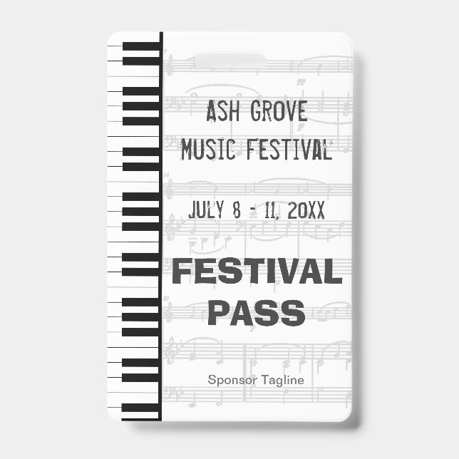 Festival Access Pass Piano Keyboard Theme ID Badge (Front)