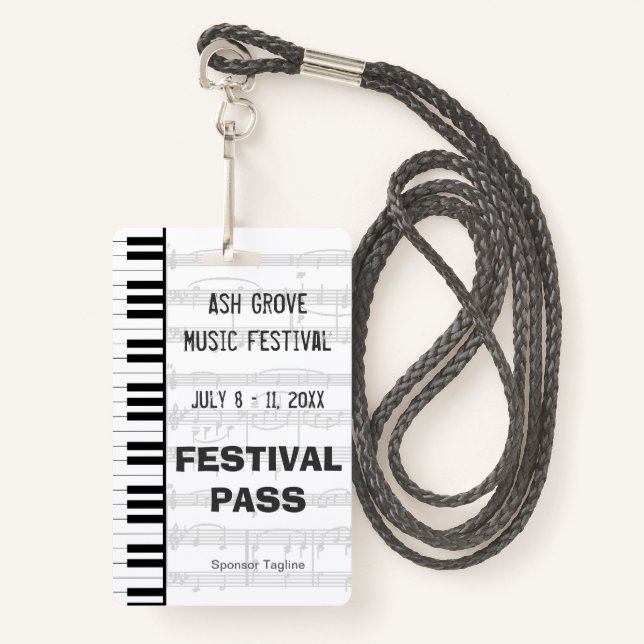 Festival Access Pass Piano Keyboard Theme ID Badge (Front with Lanyard)