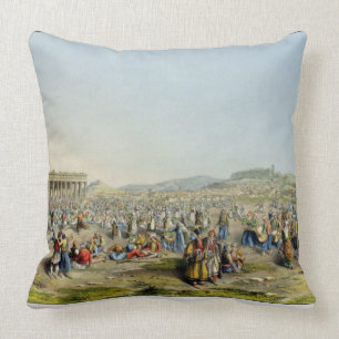 Festival at Athens, pub. by J. Rodwell, 1830 (aqua Cushion