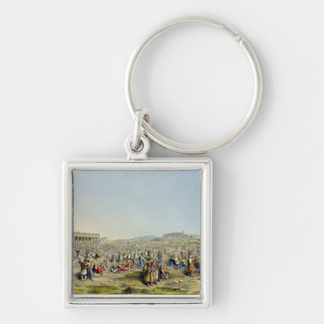 Festival at Athens, pub. by J. Rodwell, 1830 (aqua Key Ring (Front)