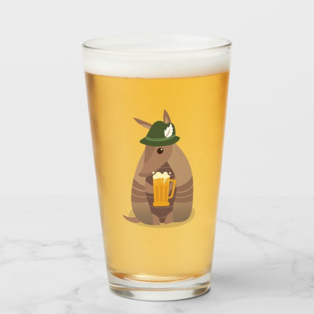 Festival Beer Drinking Armadillo Texas Glass (Front Filled)