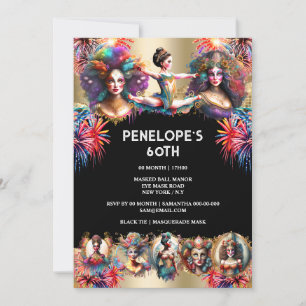 Festival carnival party theme fireworks dancers invitation