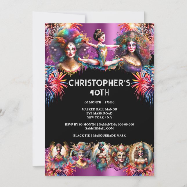 Festival carnival show party fireworks purple fun invitation (Front)