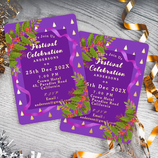 Festival Celebration Christmas Purple (Festival Celebration Christmas Purple Foil Invitation)