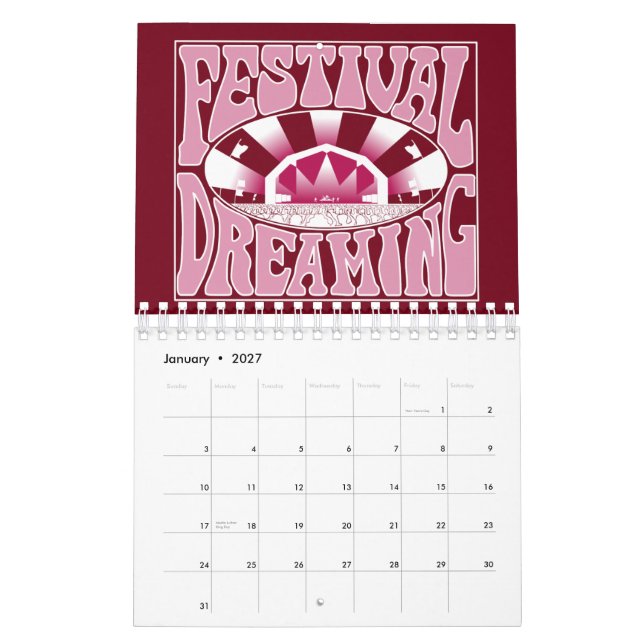 Festival Dreaming Retro White-Pink-Cranberry Calendar (Jan 2027)