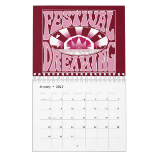 Festival Dreaming Retro White-Pink-Cranberry Calendar