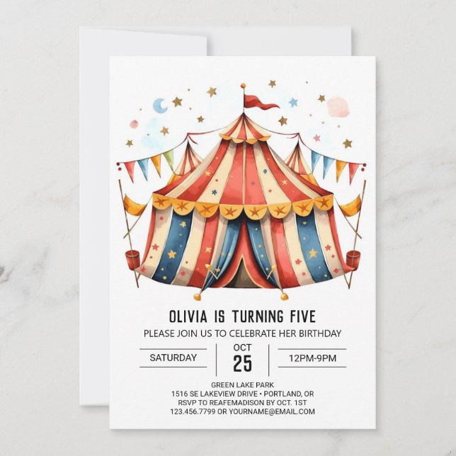 Festival Editable Joy Circus Birthday Invitation (Front)