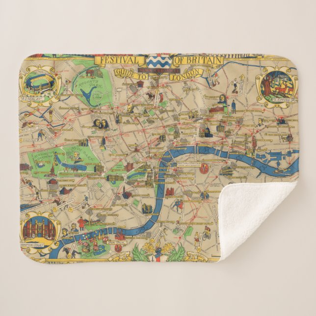 Festival of Britain: Guide to London Map Sherpa Blanket (Front (Horizontal))