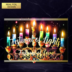 Festival of Lights Festival of Love Menorah Foil Holiday Card