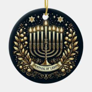 Festival of Lights Hanukkah Ceramic Ornament