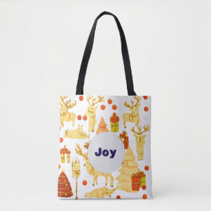 Festival pattern with reindeer and decorations tote bag