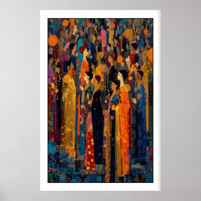 Festival Wall Art Indian Crowd Scene (Orange Blue (Front)