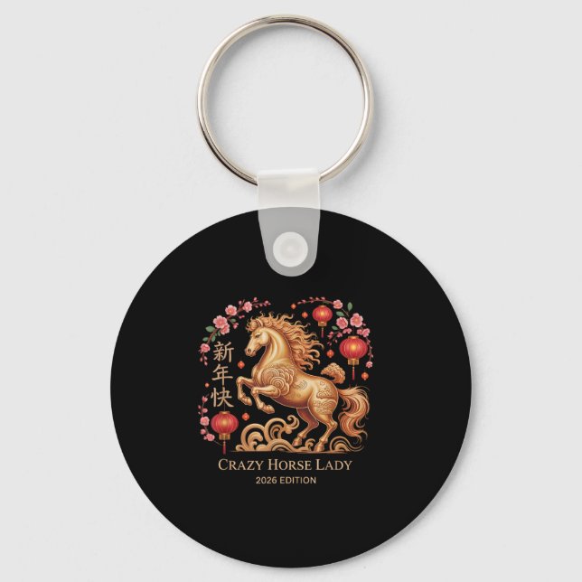 Festive 2026 New Year Crazy Horse Lady Fortune Cow Key Ring (Front)