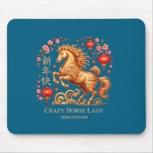 Festive 2026 New Year Crazy Horse Lady Fortune Cow Mouse Pad