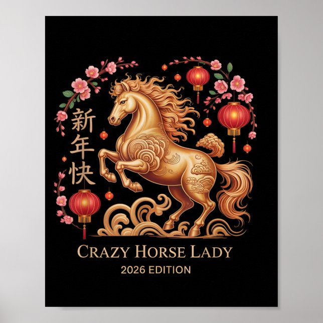 Festive 2026 New Year Crazy Horse Lady Fortune Cow Poster (Front)