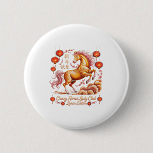 Festive 2026 Year Of Crazy Horse Lady Club Lunar R 6 Cm Round Badge