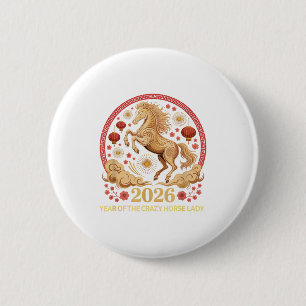 Festive 2026 Year Of Crazy Horse Lady Lunar Girl Z 6 Cm Round Badge
