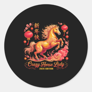 Festive 2026 Year Of Crazy Horse Lady Since 26 For Classic Round Sticker