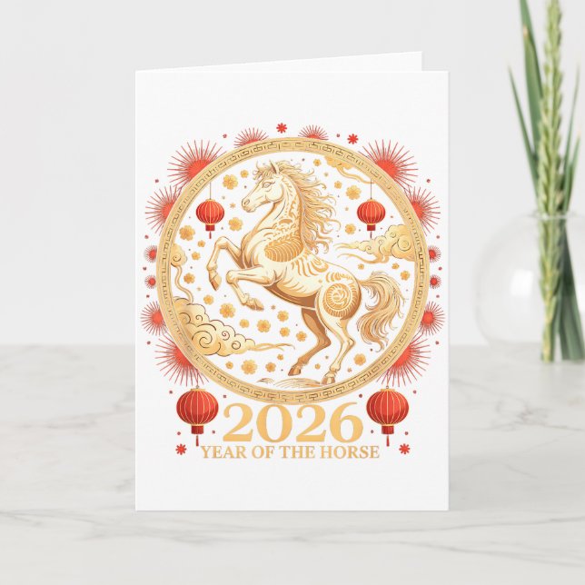 Festive 2026 Year Of The Horse Lunar Girl Zodiac C Card (Front)