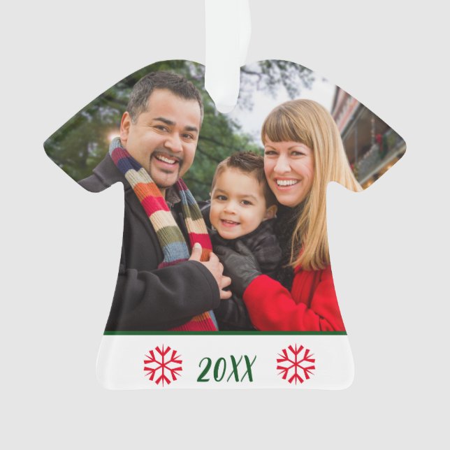 Festive 2-Sided Family Photo Snowflake Christmas Ornament (Front)