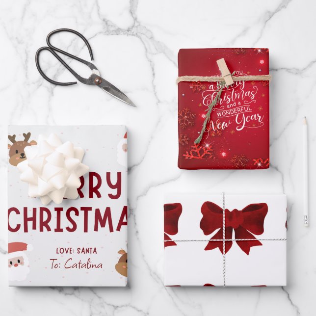 Festive 3-Pack Christmas Gift Wrap: Personalised & Wrapping Paper Sheet (Front)