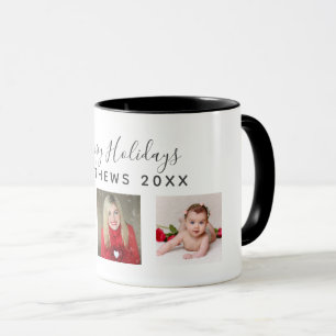 Festive 3 x PHOTO Collage Christmas Red Gold Mug